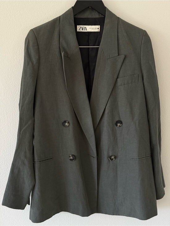 Zara Jackets & Blazers - ZARA Double-Breasted Blazer in Green Gray